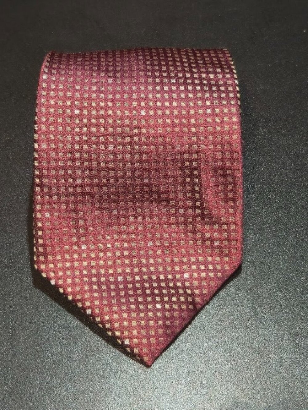 Calvin Klein Maroon Geometric Patterned 100% Silk Tie